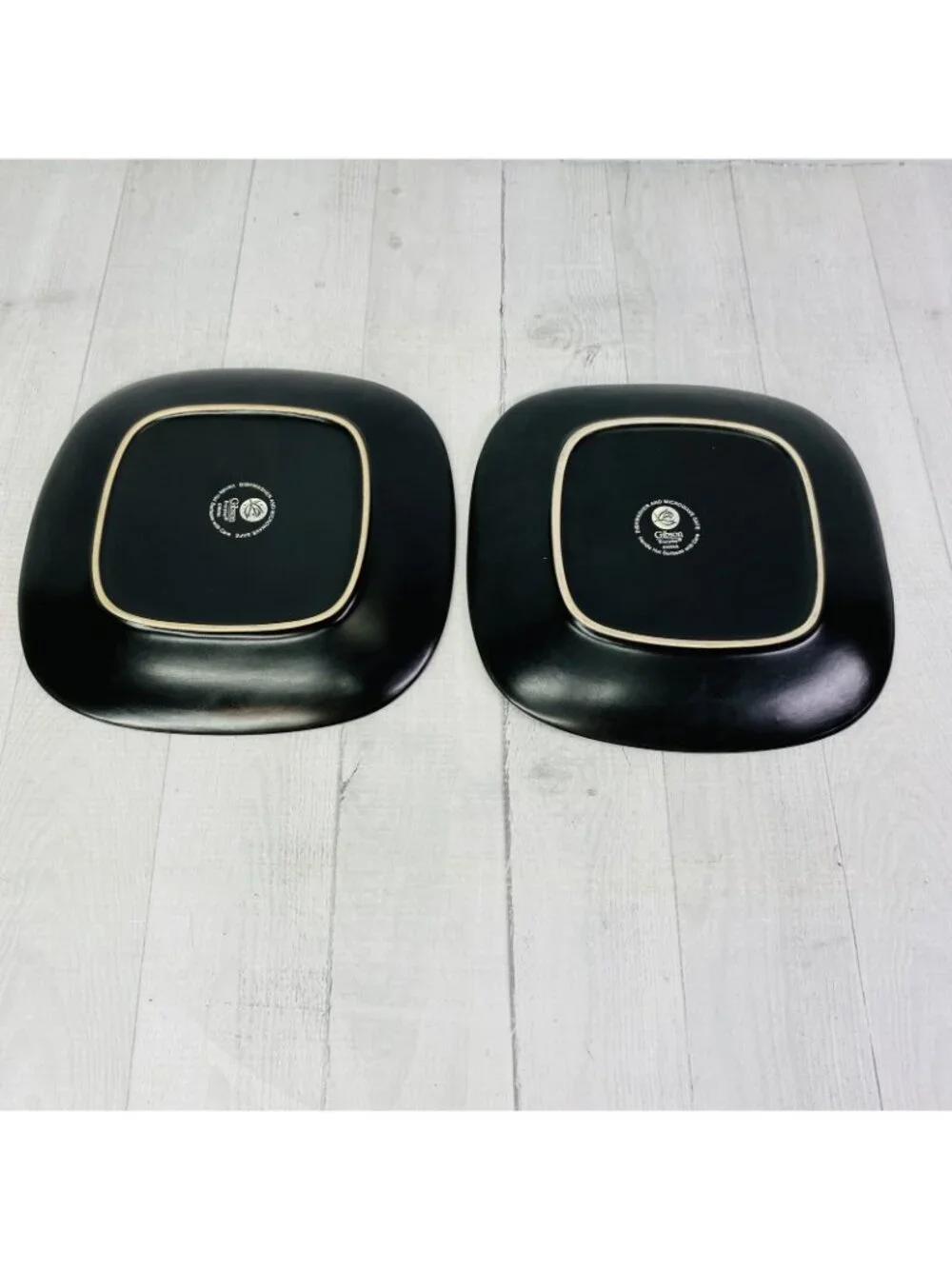 Gibson SOHO LOUNGE Solid Blue Black Edge Square Stoneware Lunch Plates Set of 4